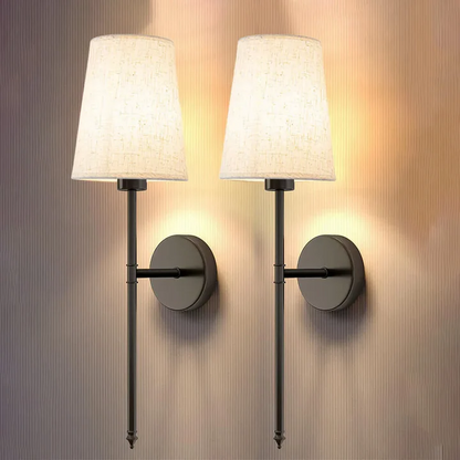 Easy-install, battery-operated wireless fabric wall sconces. Set of 2 accent lights for any room.