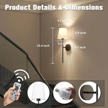 Pair of wireless fabric wall sconces featuring soft fabric shades. Battery-operated with bulbs included.