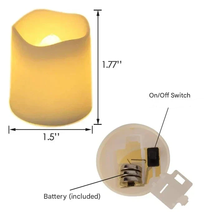 GlowFlicker set of 24 flameless LED candles, offering warm, flickering light for cozy home or event ambiance.