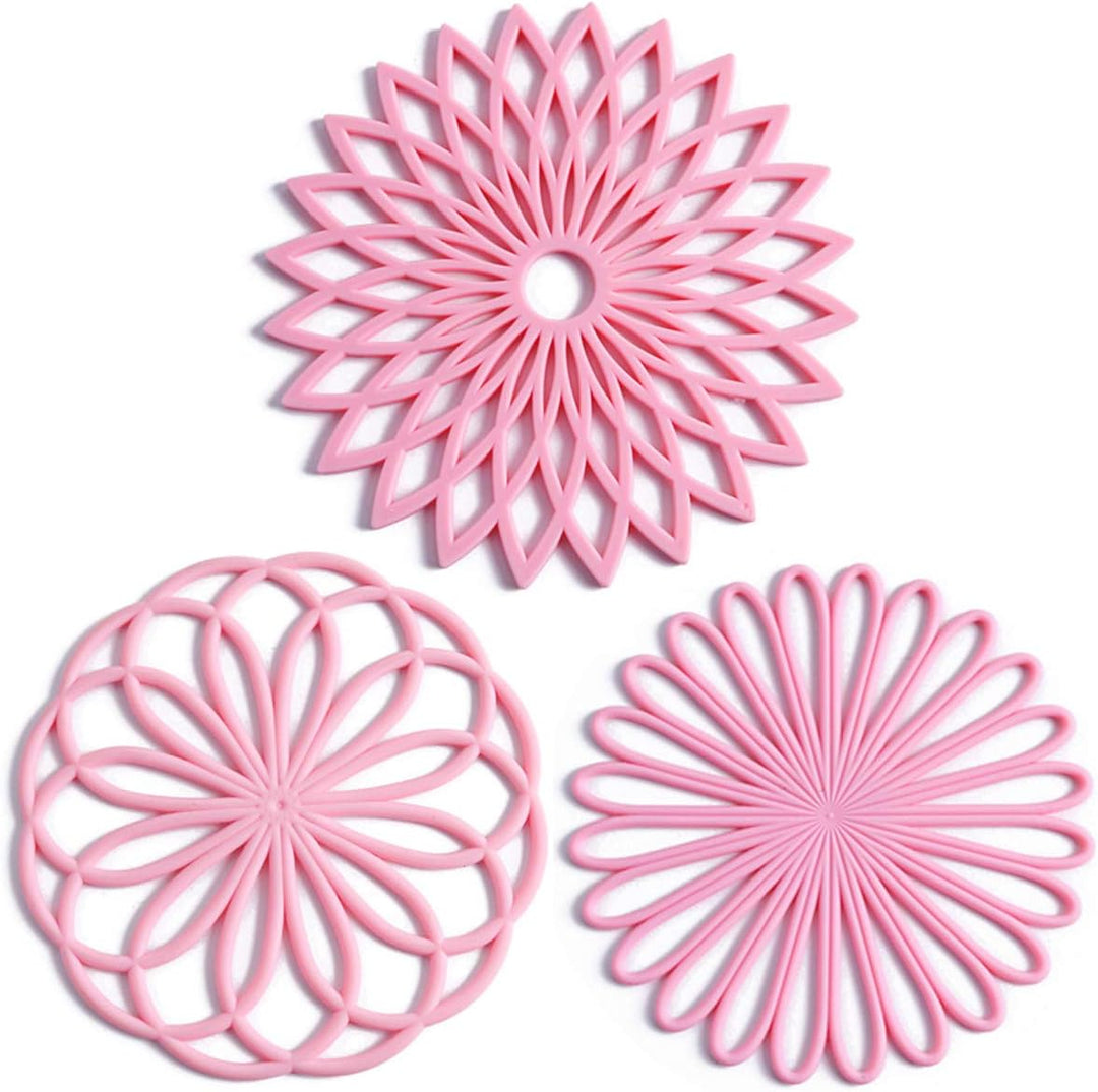 Multi-use silicone hot dish mats, a set of 3 for cookware protection.