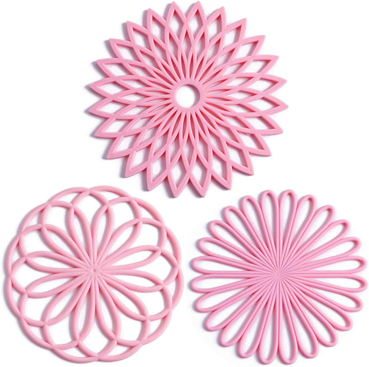 Multi-use silicone hot dish mats, a set of 3 for cookware protection.