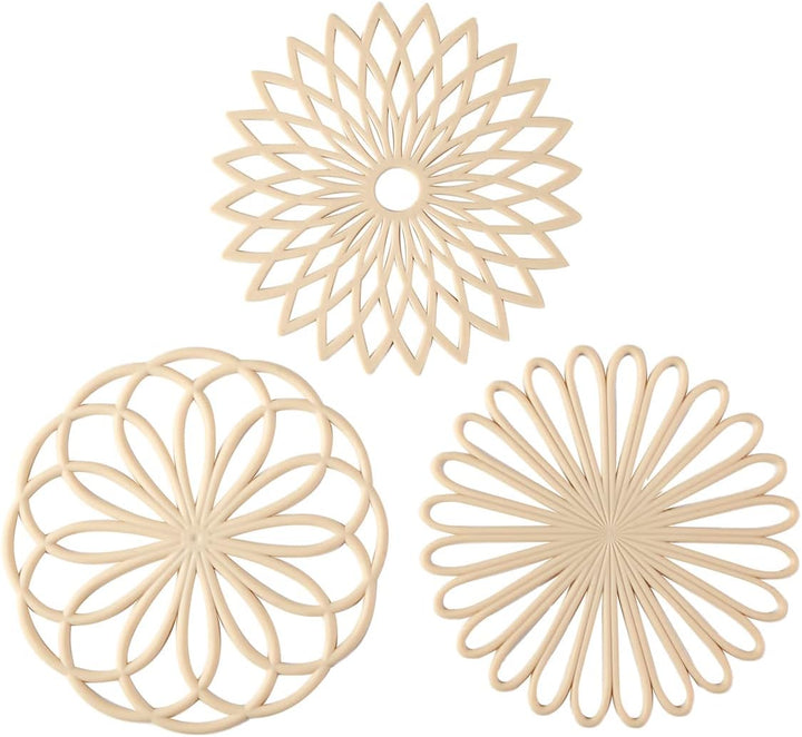 Non-slip silicone trivets for hot pots, set of 3 for versatile table protection.
