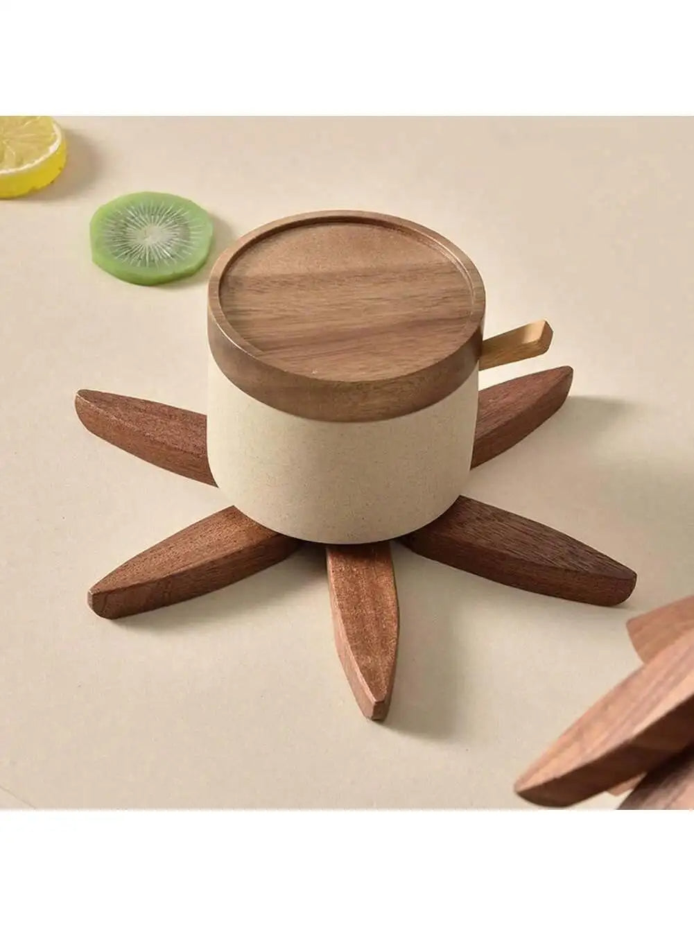 4-piece natural wood trivets & drink coasters. Heat resistant table mats for kitchen accessories and dining protection.