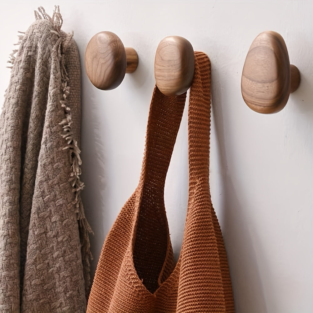 Decorative pebble wooden coat hooks, solid natural wood for towels, coats & entryway decor.