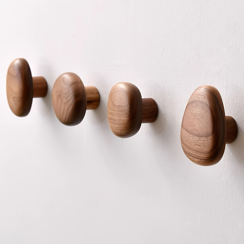 Elegant natural wood pebble wall hooks. Solid wood coat & towel hooks for any room's decor.