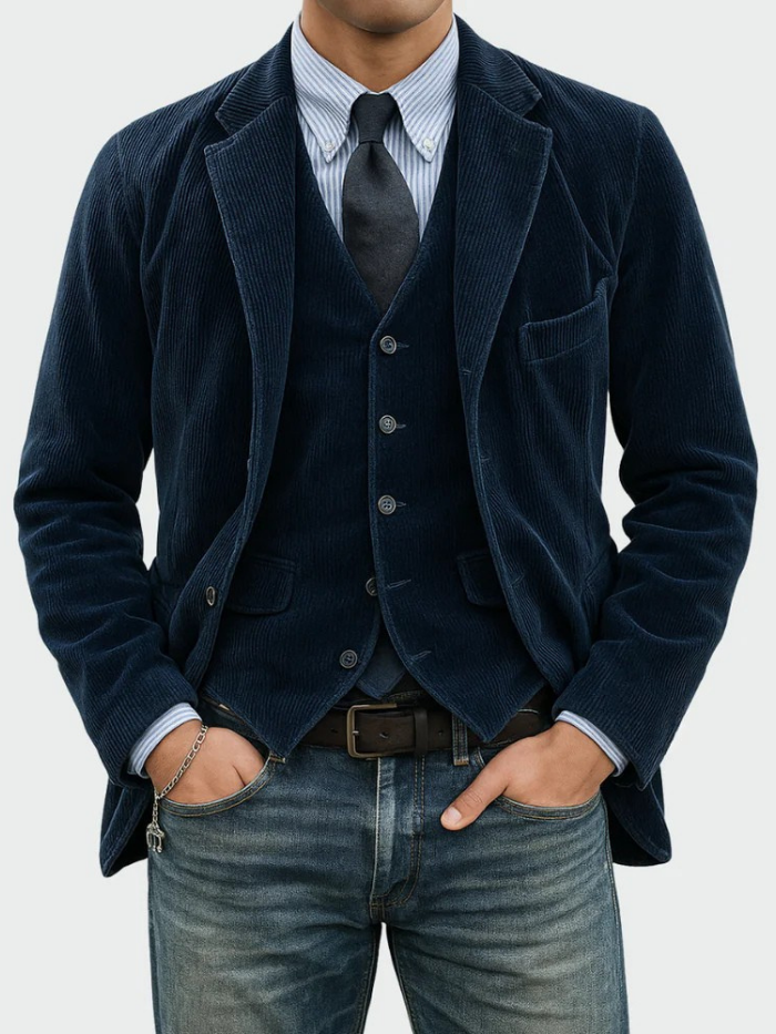 Sharp men's two-piece suit with tailored blazer & vest. Perfect for professional business & formal events.