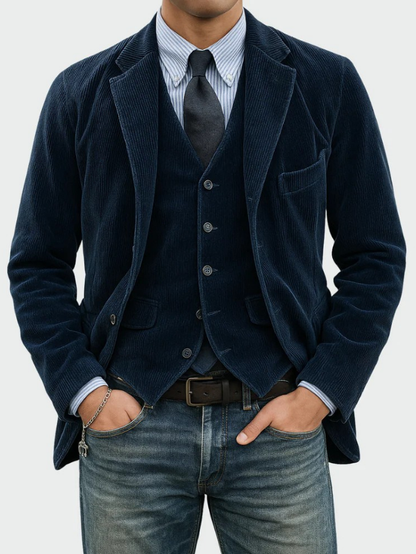 Sharp men's two-piece suit with tailored blazer & vest. Perfect for professional business & formal events.