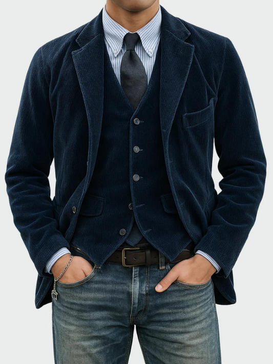 Sharp men's two-piece suit with tailored blazer & vest. Perfect for professional business & formal events.