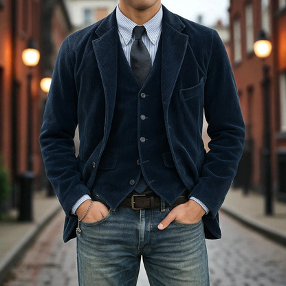 Tailored men's two-piece suit: professional blazer & vest. A sophisticated ensemble for any formal occasion.