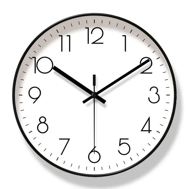Contemporary black wall clock with clean lines, silent, enhances modern Nordic living space decor.