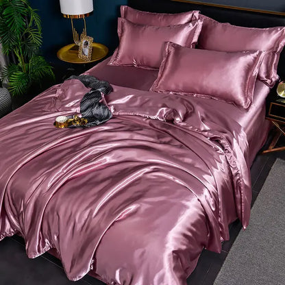 Luxurious unisex satin duvet cover set, silky soft plain bedding for ultimate bedroom comfort and sleep.
