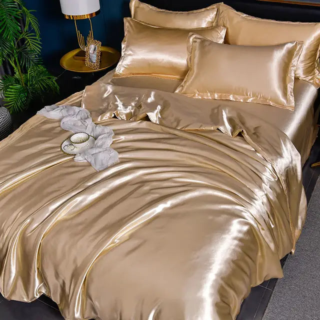 Soft silky satin duvet cover set, elegant solid color textile for a luxurious and comfortable bedroom.