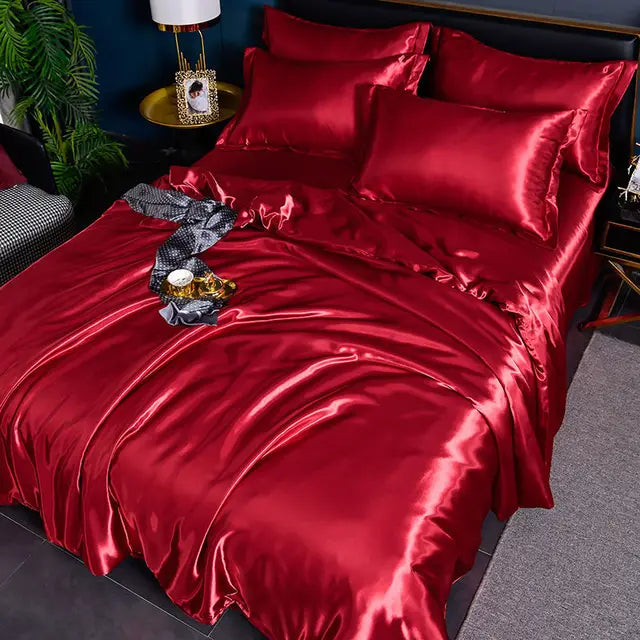 Premium plain satin duvet cover set, silky soft luxury bedding for exquisite bedroom home decor.