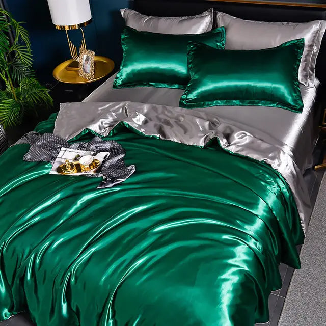 Unisex silky smooth satin duvet cover set, luxury solid color bedding for superior bedroom comfort.