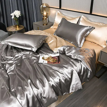 High-quality satin duvet cover set, silky soft luxury textile for elegant bedroom home decor comfort.