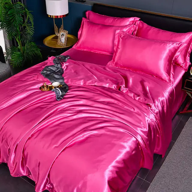 Premium silky soft satin duvet cover set, elegant solid color bedding for luxurious home decor comfort.