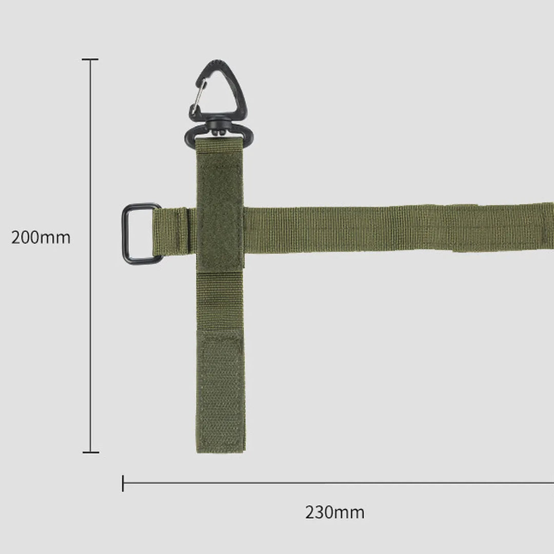 Close-up of a black tactical glove holder clip, a robust carabiner for hiking, camping, and emergency tools.