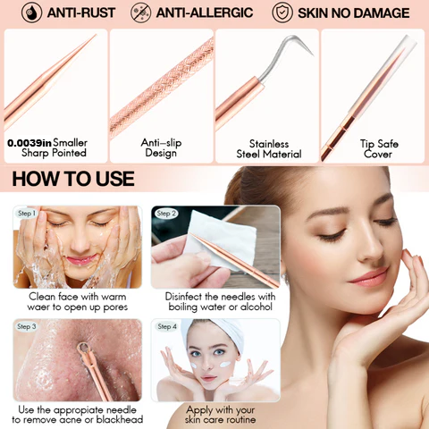 Pore cleaner kit: blackhead & pimple extractor tools for deep cleansing and clear, blemish-free skin.
