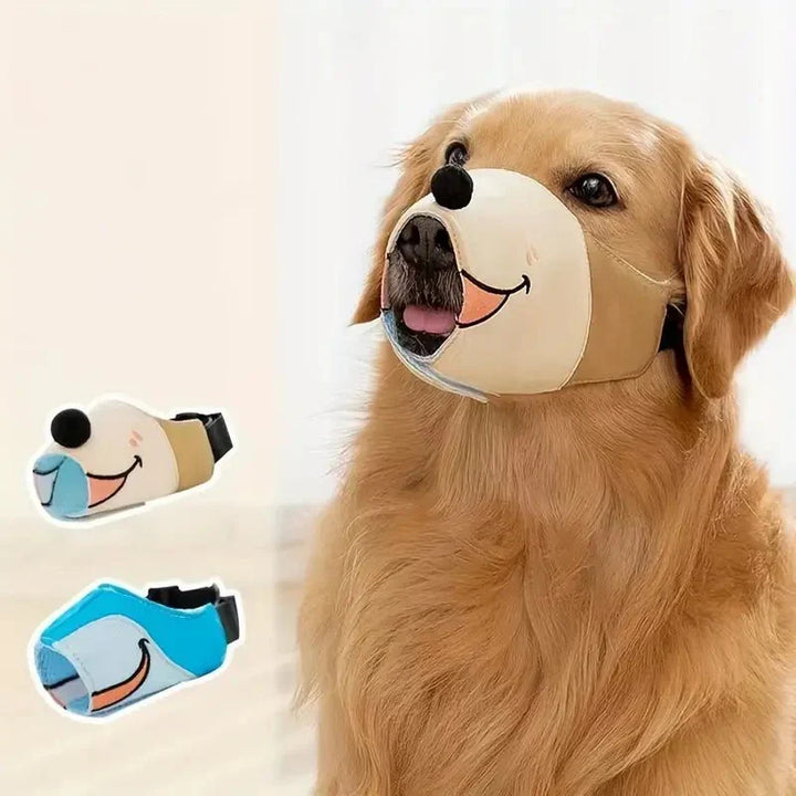 Comfortable & breathable pet muzzle featuring a fun cartoon design. Adjustable for all dog sizes, ideal for training.