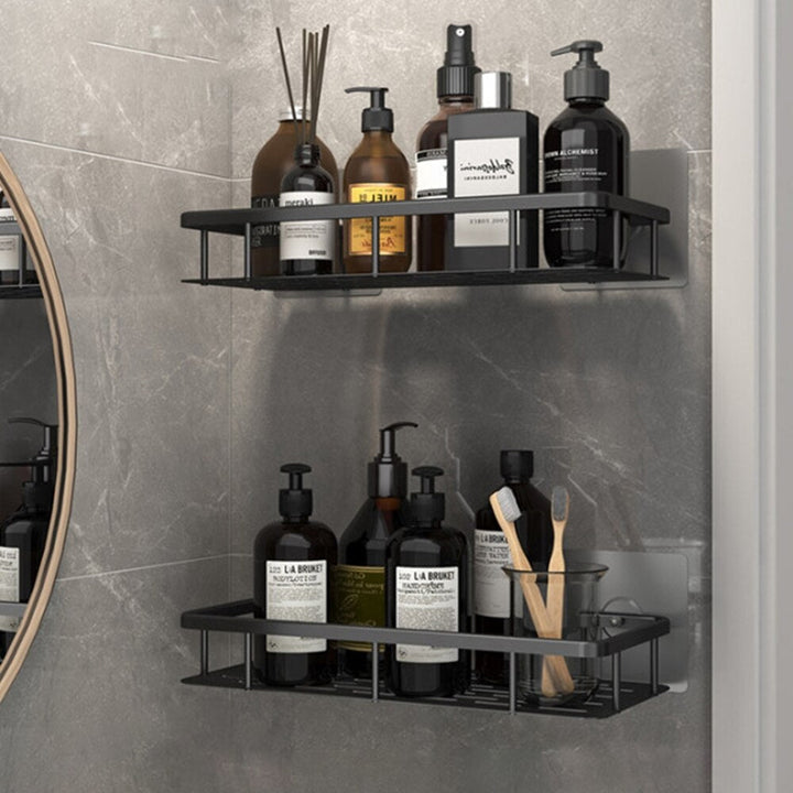Strong black metal shower caddy, suction cup technology for secure, non-permanent mounting.