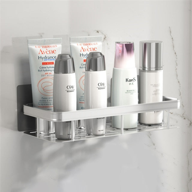 Durable black metal shower caddy, suction mounted for shampoo bottles & bath essentials.