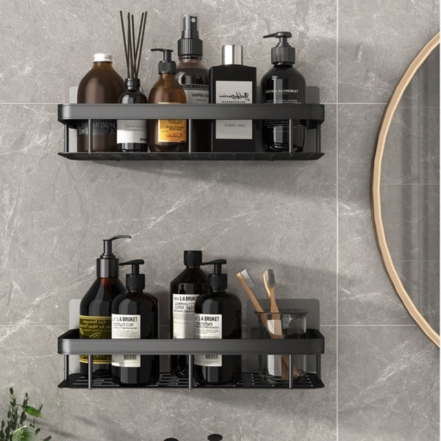 Compact metal suction shower shelf, perfect for small bathrooms, adds storage without damage.