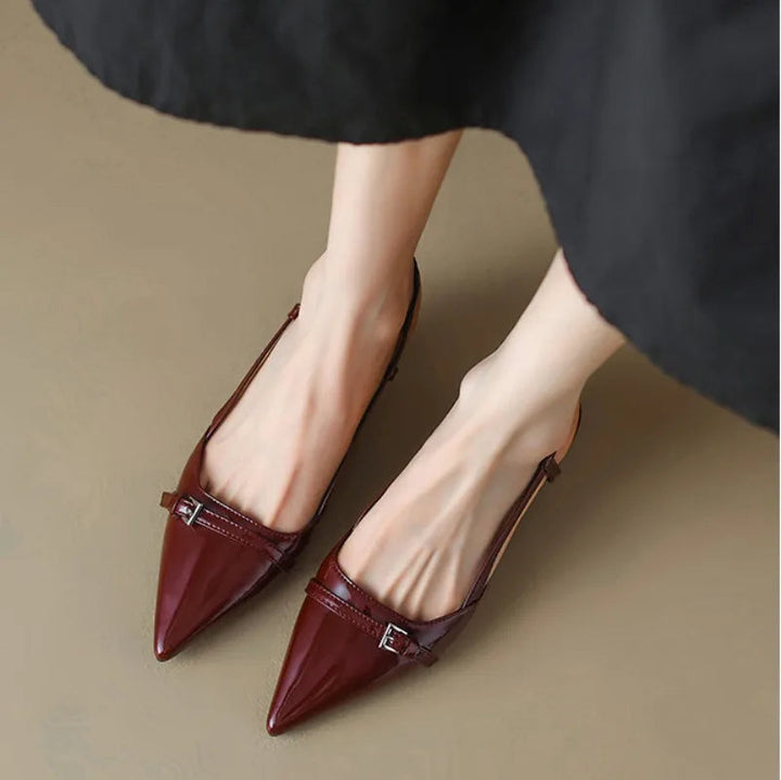Burgundy pointed toe kitten heels, women's elegant slingback dress shoes for evening.