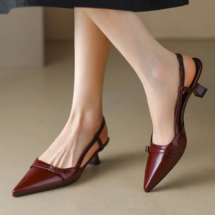 Black pointed toe kitten heels, women's formal shoes for office wear & evening events.
