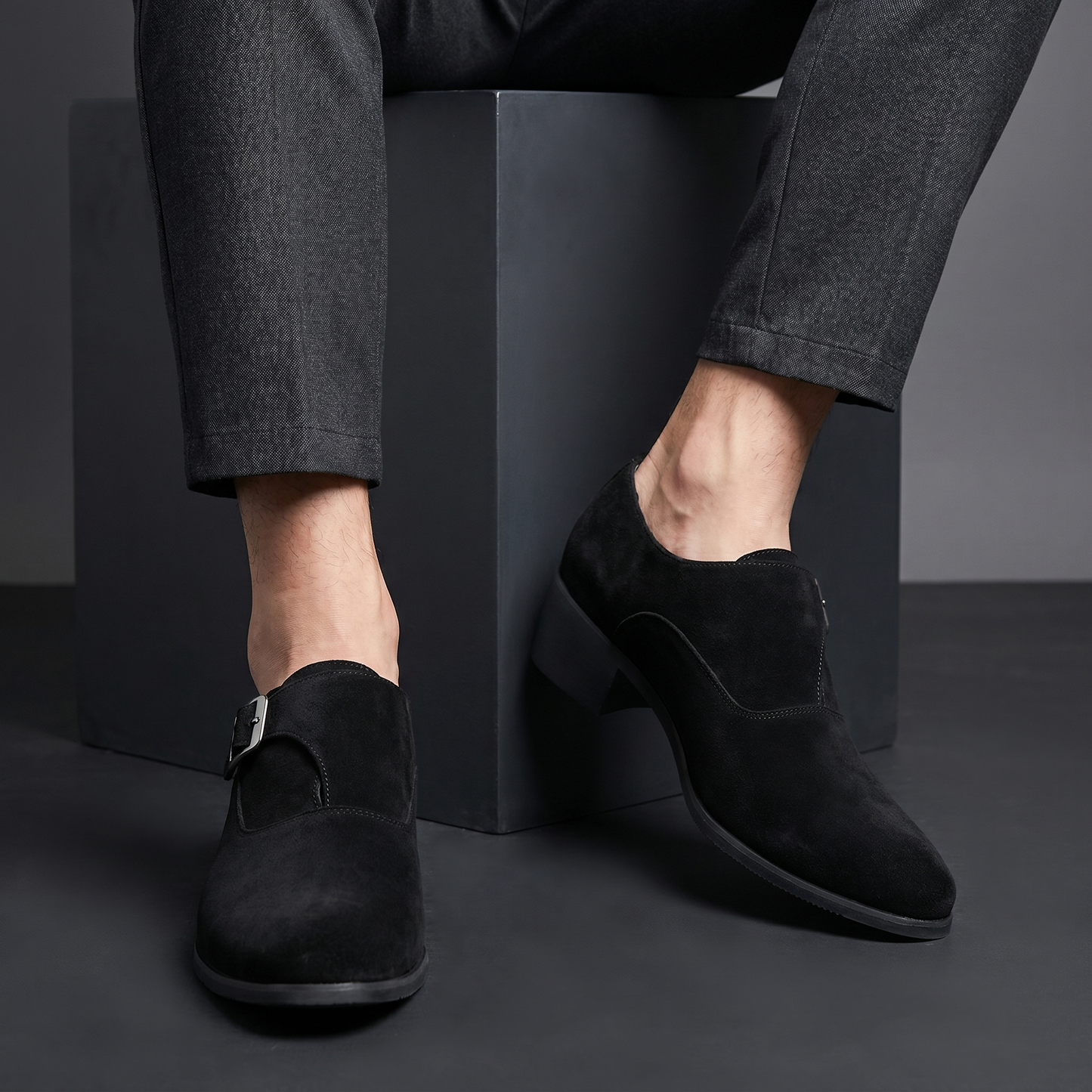 Modern green men's slip-on loafers with height increasing design, excellent for formal and stylish footwear.