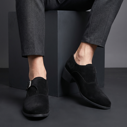 Modern green men's slip-on loafers with height increasing design, excellent for formal and stylish footwear.