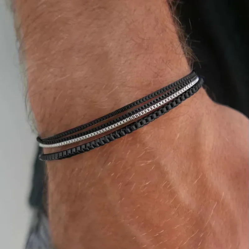 Sleek men's durable steel bracelet, perfect for everyday wear. Sweatproof & anti-scratch silver steel jewelry.