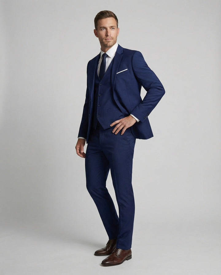 Professional men's three-piece business suit, ideal office wear for a sharp, structured, and classic look.