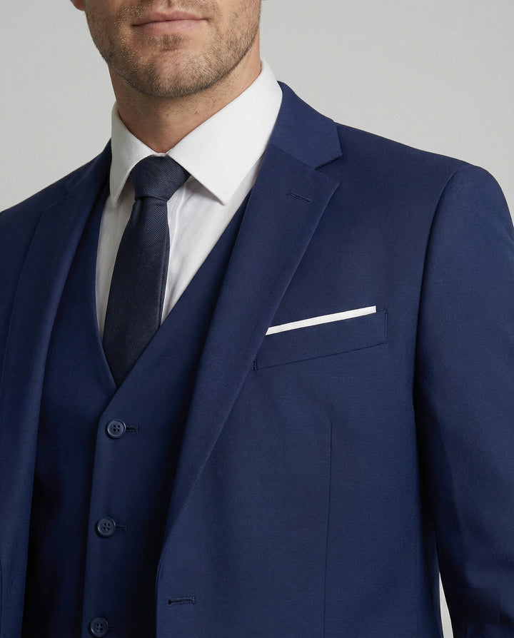 Classic men's formal three-piece suit with jacket, vest, and trousers for business and events.