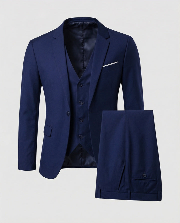 Sophisticated men's formal suit for business attire, a timeless three-piece design for any formal event.
