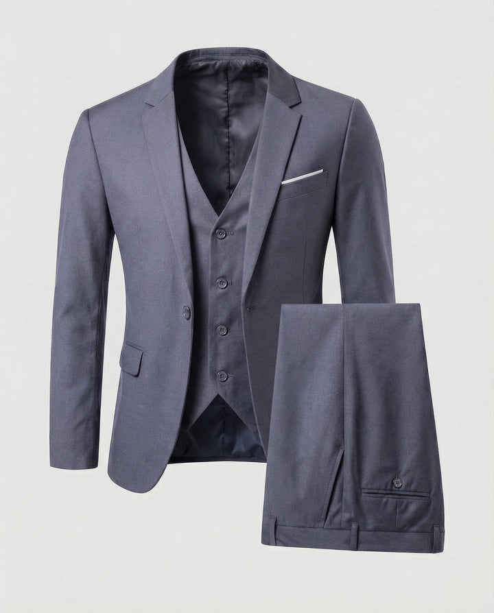 Versatile men's three-piece formal suit, suitable for office wear, business, and elegant events.