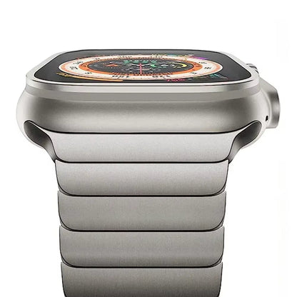 Sleek men's stainless steel smartwatch band, a durable metal replacement wristband for smartwatches.