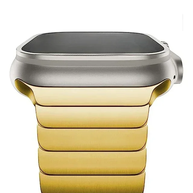 Adjustable men's stainless steel smartwatch band with removable links, ensuring a comfortable, custom fit.