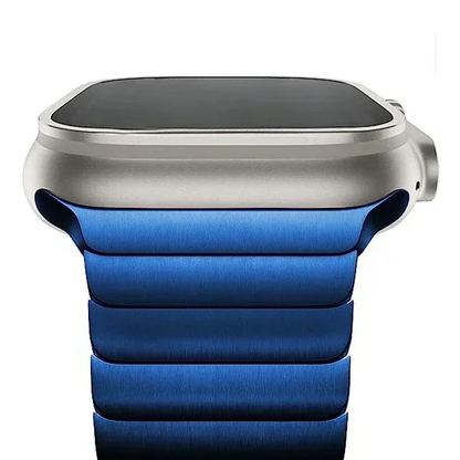 Polished men's stainless steel accessory band, a sleek and premium metal wristband for various smartwatches.