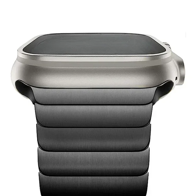 Modern men's stainless steel replacement band, offering a sleek, durable, and comfortable upgrade for smartwatches.