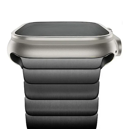 Modern men's stainless steel replacement band, offering a sleek, durable, and comfortable upgrade for smartwatches.