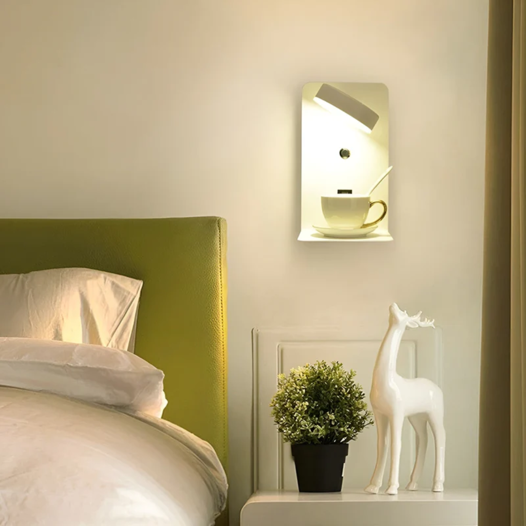 USB charging modern LED wall lamp. Sleek contemporary design for efficient home, bedroom, or office lighting.