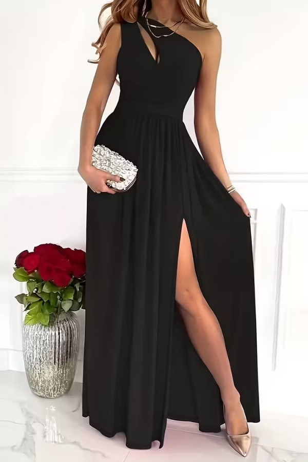 Sleek one shoulder maxi dress for women, perfect for elegant evenings & special occasions.