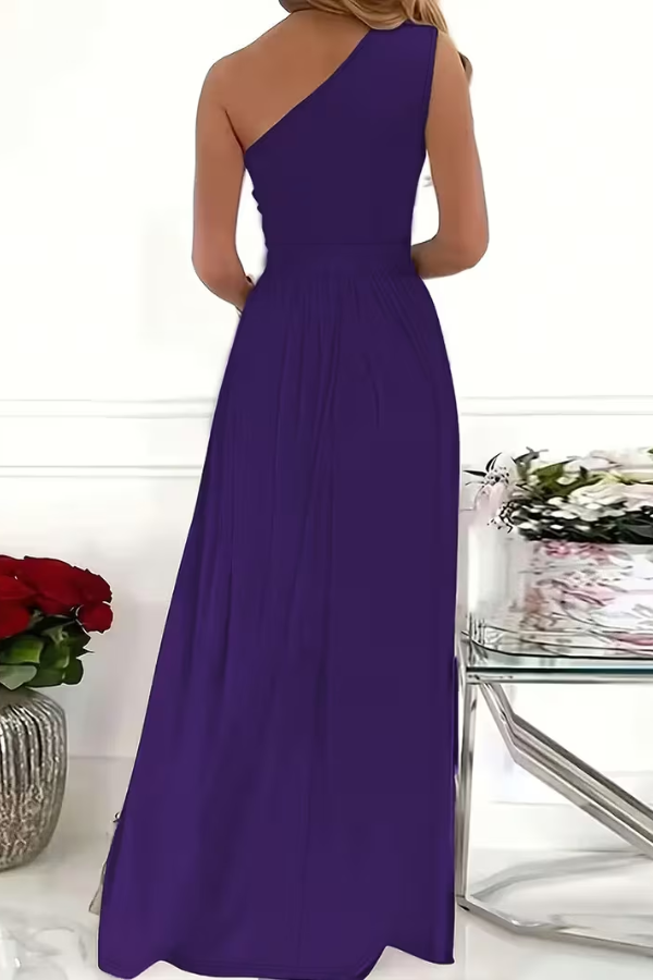 Sleek women's one shoulder long maxi dress, an elegant formal evening wear choice for special events.