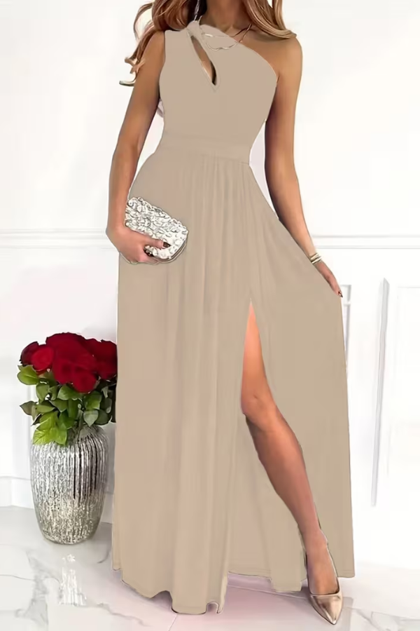 Women's sleek one shoulder maxi evening dress, perfect for formal events & elegant parties.