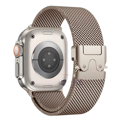 Sleek stainless steel Apple Watch band, durable and stylish. Perfect unisex metal strap accessory.