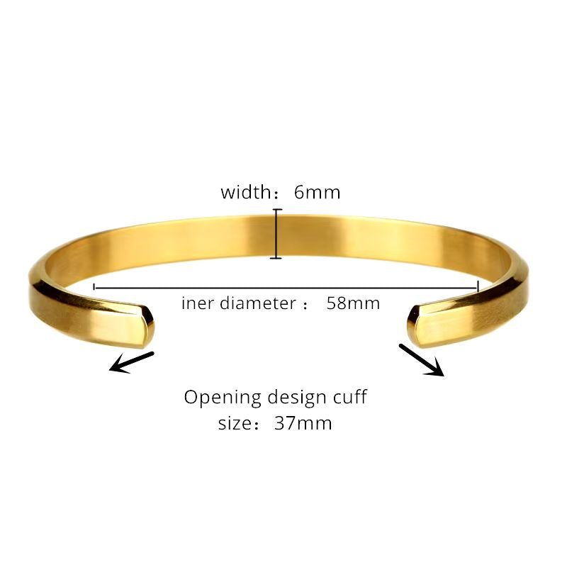 Durable stainless steel minimalist cuff bracelet. Adjustable, sleek design, suitable for all genders.