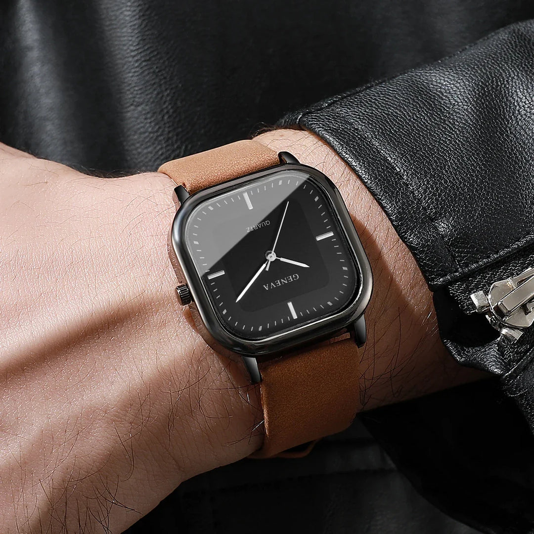 Sleek unisex modern square dial watch, a minimalist fashion timepiece perfect for contemporary style.