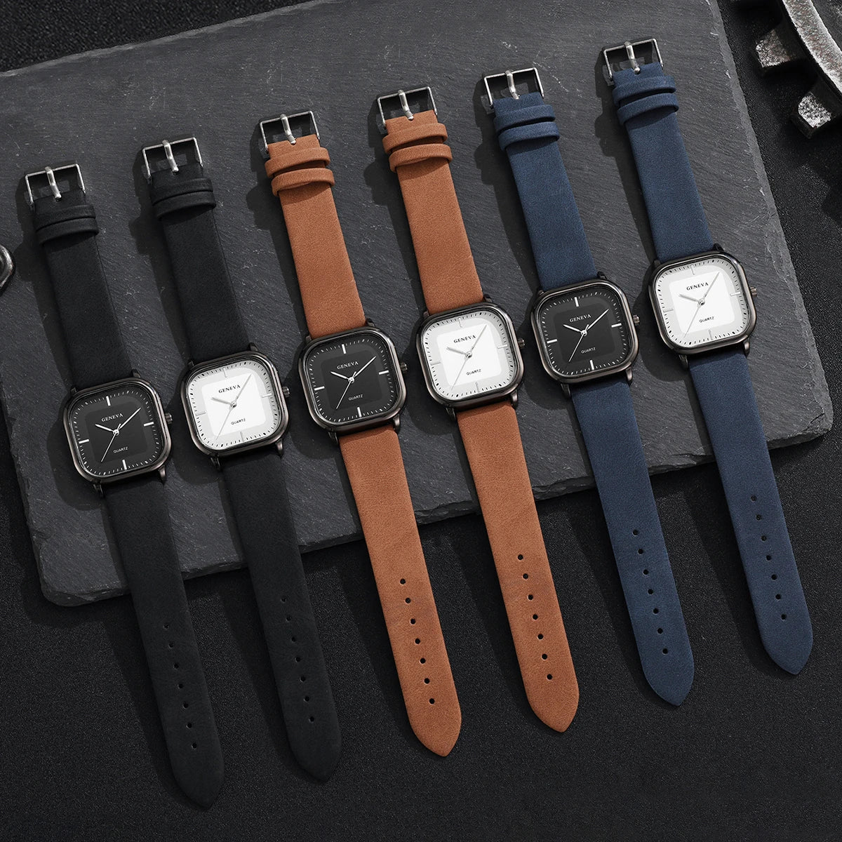 Minimalist square dial watch, a modern unisex timepiece for a clean, contemporary look.
