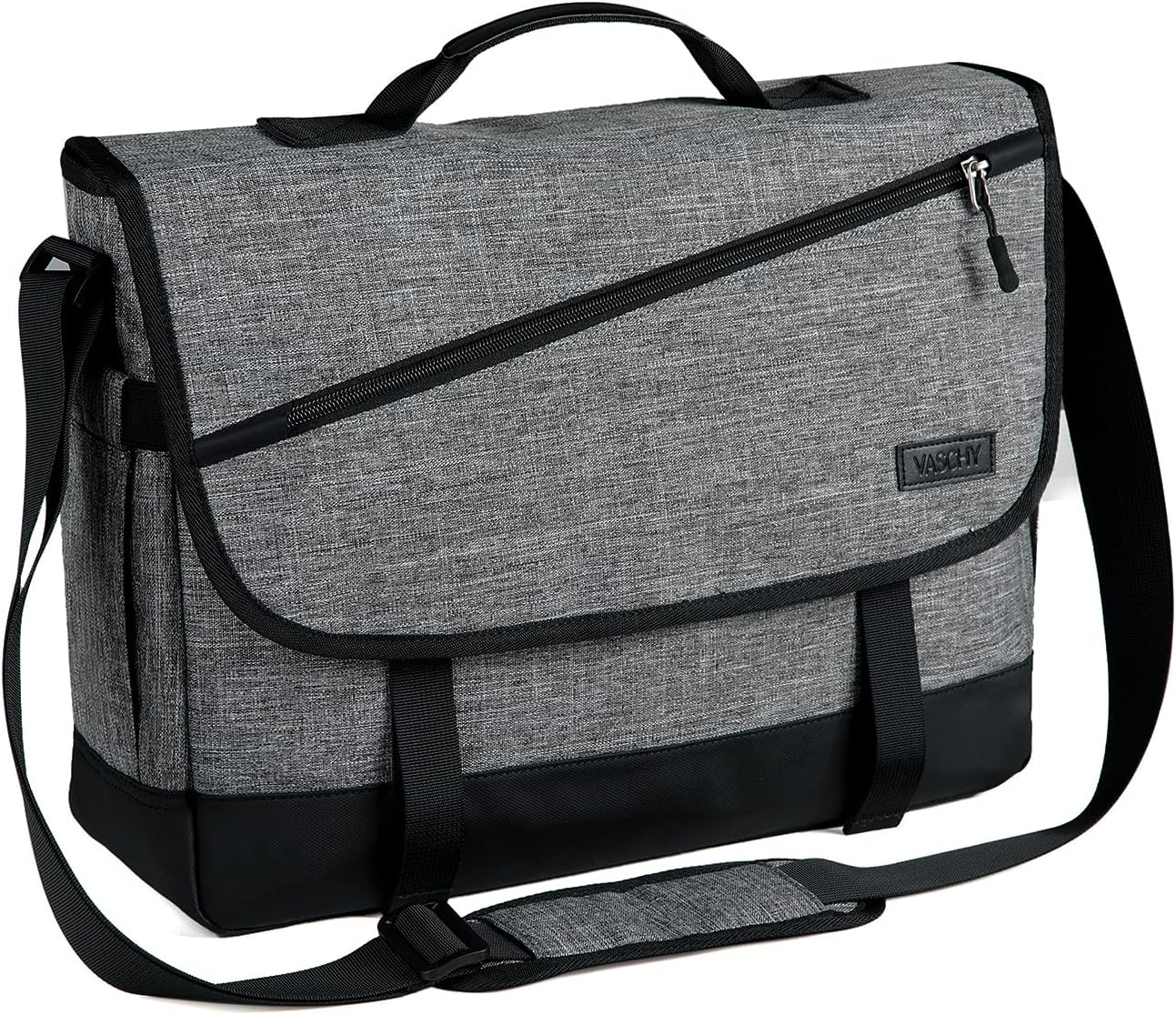 Sleek water-resistant laptop messenger bag with adjustable strap & secure compartments for daily work essentials.