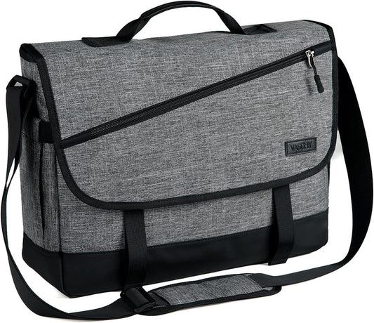 Sleek water-resistant laptop messenger bag with adjustable strap & secure compartments for daily work essentials.